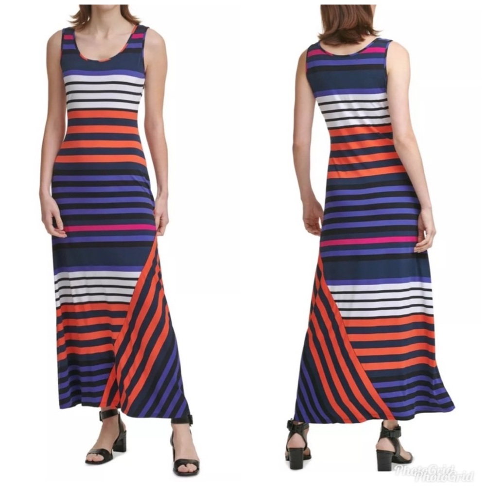 Calvin Klein Striped Maxi Dress - Multicolor pull-over scoop neck sleeveless